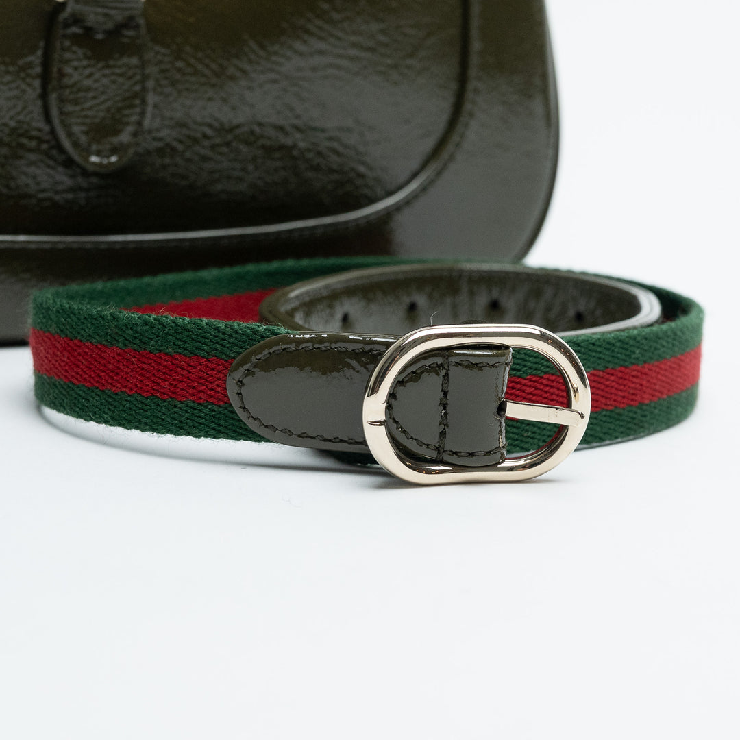Gucci Khaki Green Patent Leather Jackie 1961 Bag Medium Size