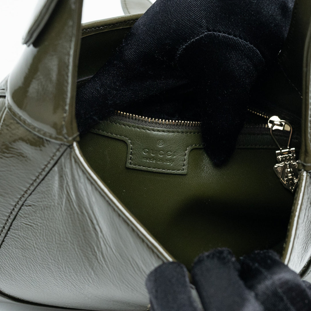 Gucci Khaki Green Patent Leather Jackie 1961 Bag Medium Size