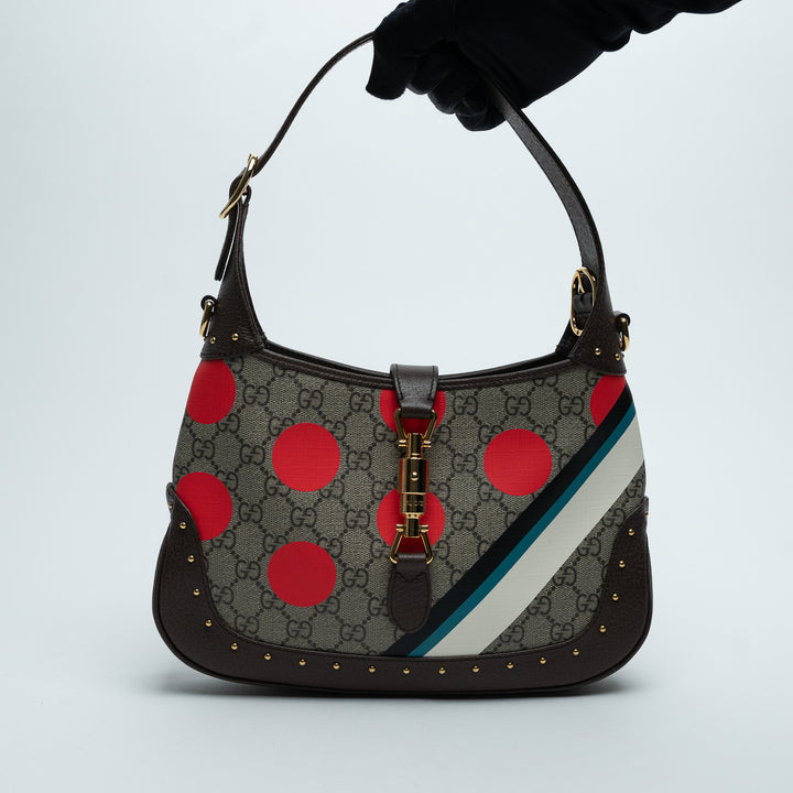 Gucci GG Supreme Canvas Studded Jackie 1961 Bag with Printed Design