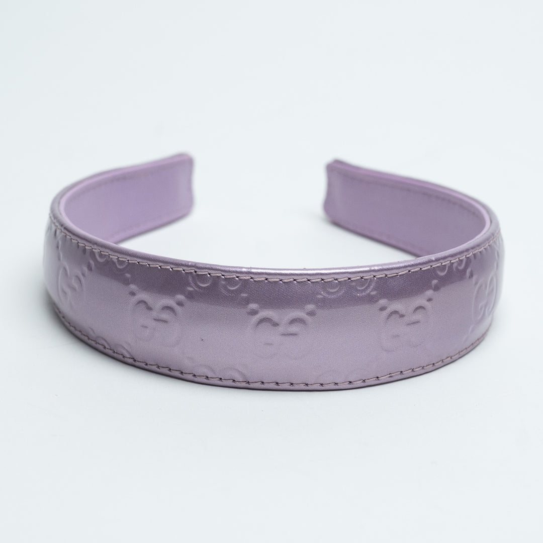Gucci Lilac Patent Leather GG Monogram Embossed Headband