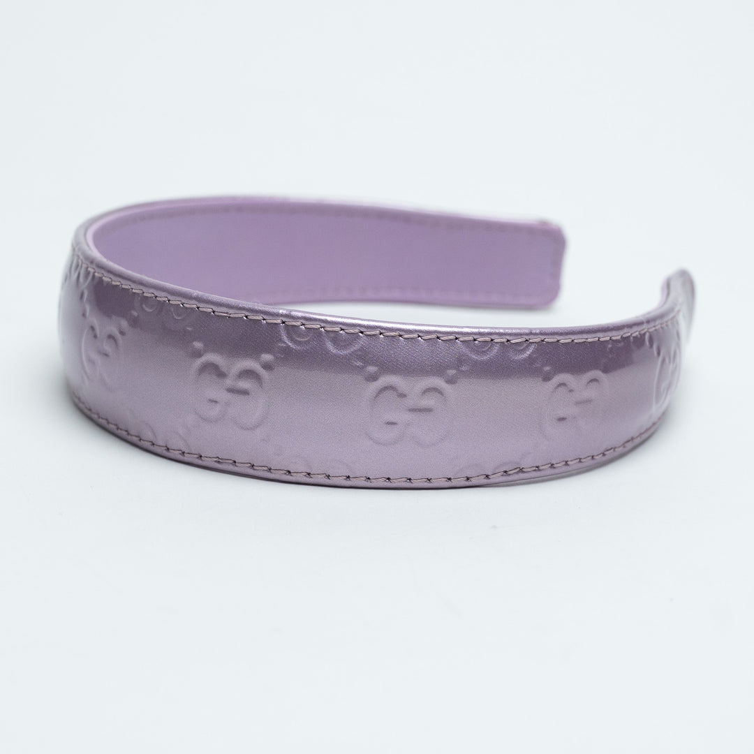 Gucci Lilac Patent Leather GG Monogram Embossed Headband