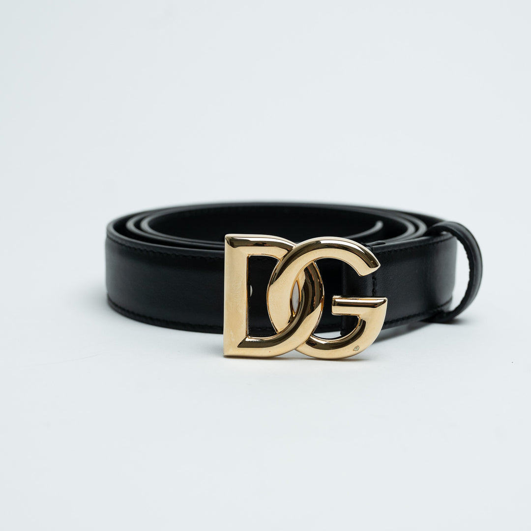 Dolce & Gabbana Black Leather Belt with Logo Buckle Size 90