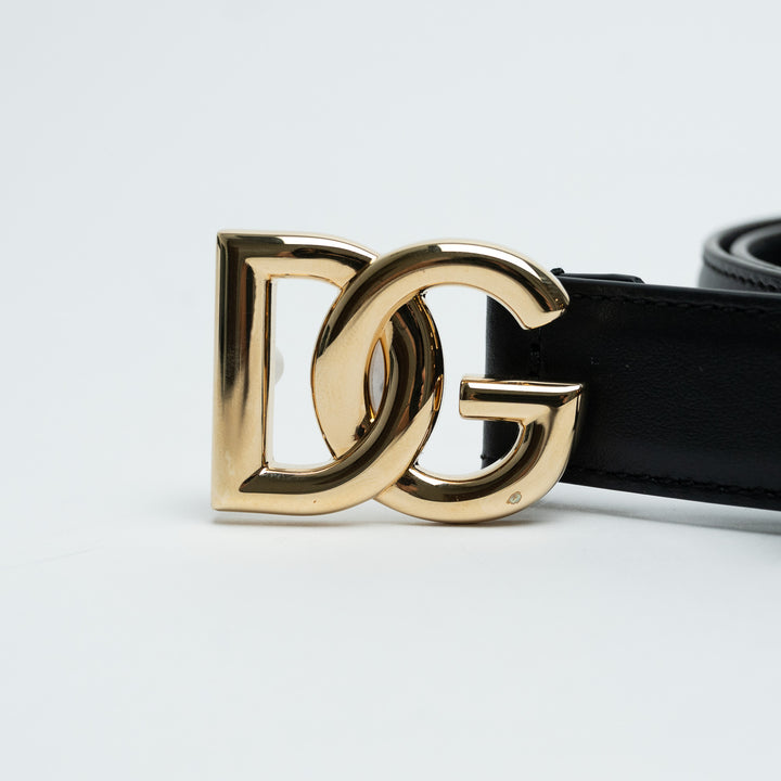 Dolce & Gabbana Black Leather Belt with Logo Buckle Size 90