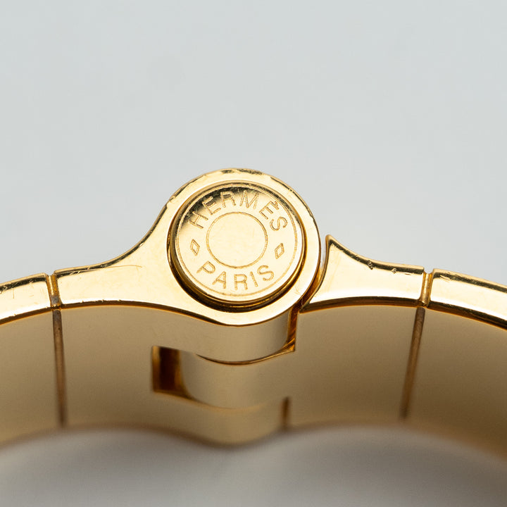 Hermes Gold & Navy Enamel Chain Motif Chaniere PM Wide Hinged Bracelet