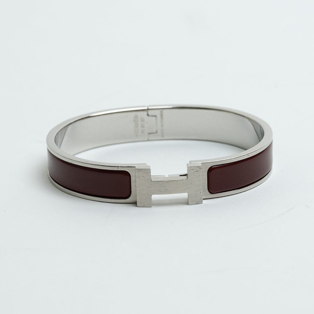 Hermes Burgundy Enamel Clic HH Bangle