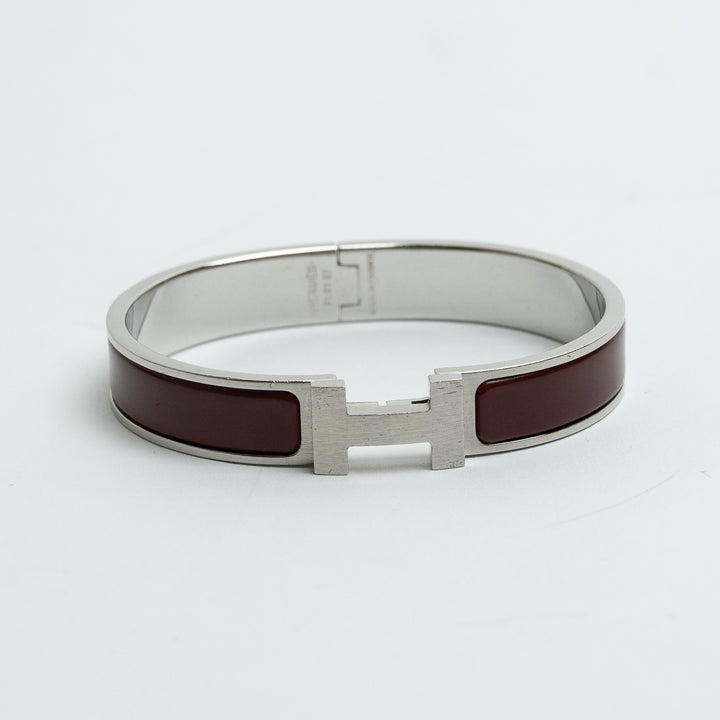 Hermes Burgundy Enamel Clic HH Bangle