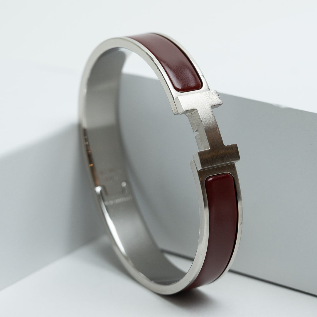 Hermes Burgundy Enamel Clic HH Bangle