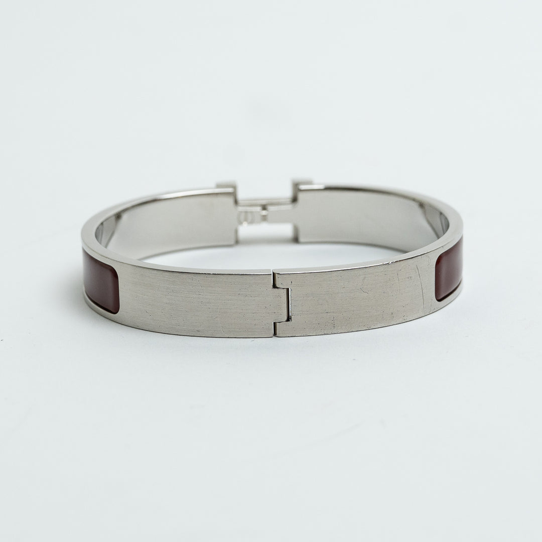 Hermes Burgundy Enamel Clic HH Bangle
