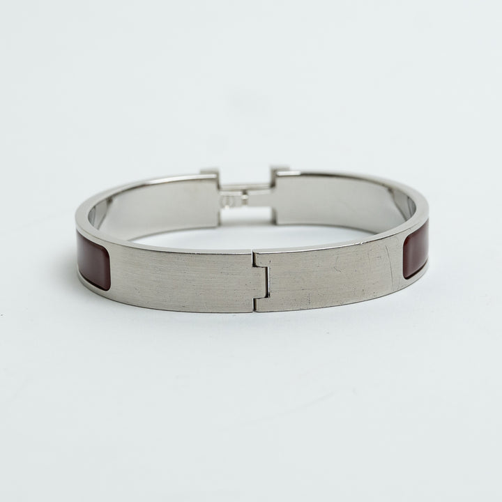 Hermes Burgundy Enamel Clic HH Bangle