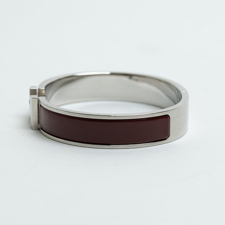 Hermes Burgundy Enamel Clic HH Bangle