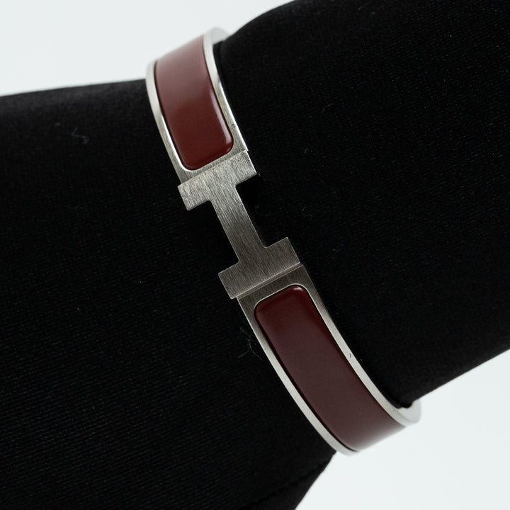 Hermes Burgundy Enamel Clic HH Bangle