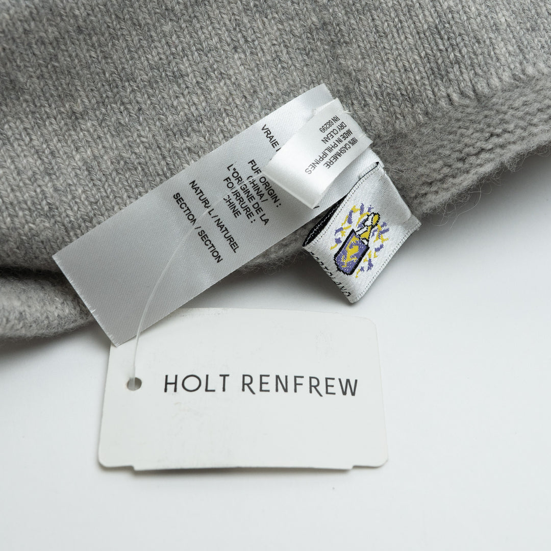 Portolanno Grey Cashmere Knit Hat with Fox Fur PomPom