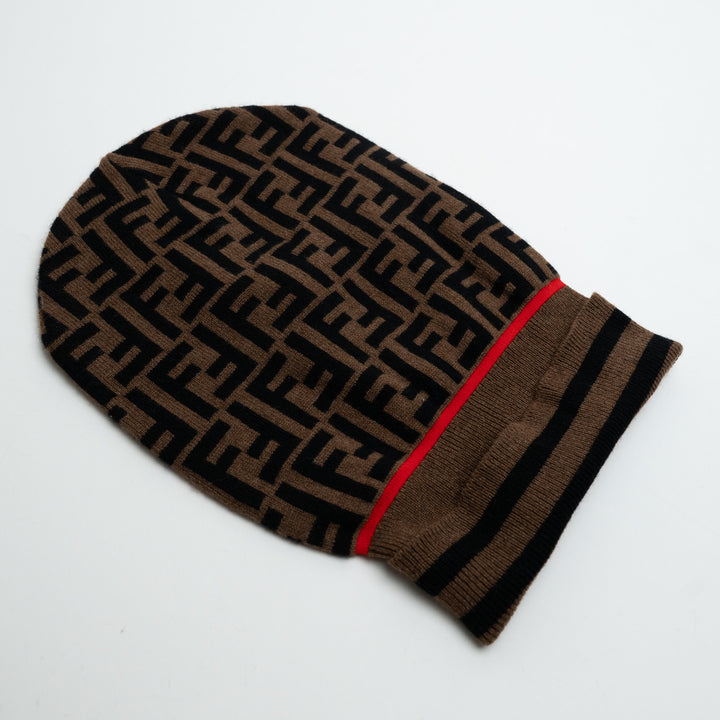 Fendi Brown Zucca Cashmere Wool Beanie
