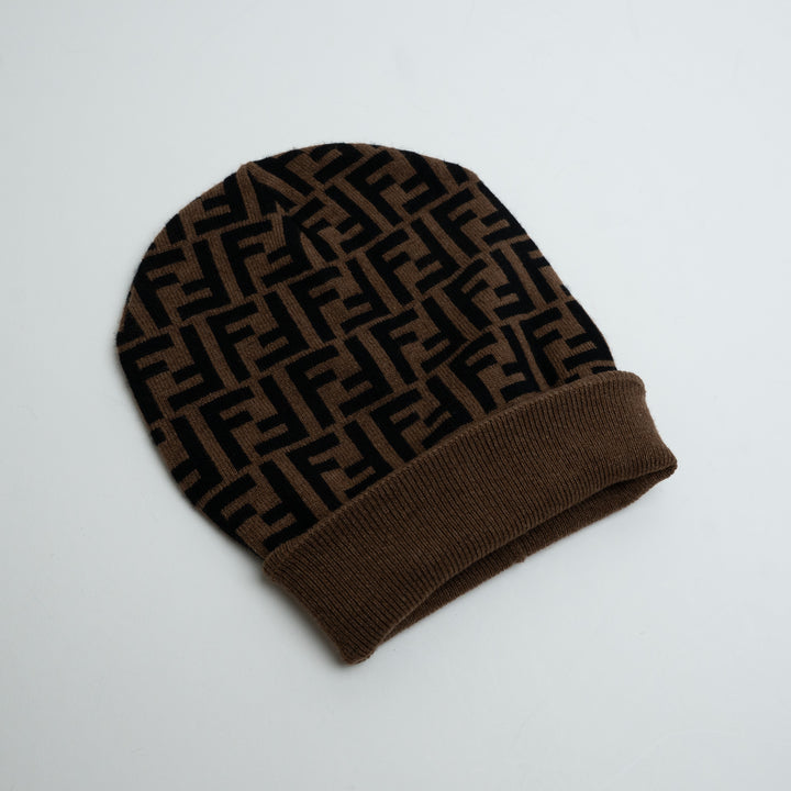 Fendi Brown Zucca Cashmere Wool Beanie