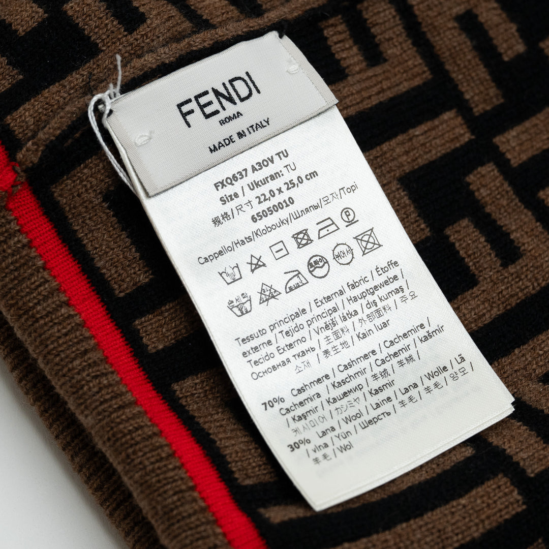 Fendi Brown Zucca Cashmere Wool Beanie