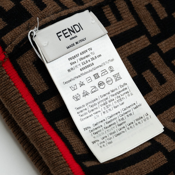 Fendi Brown Zucca Cashmere Wool Beanie