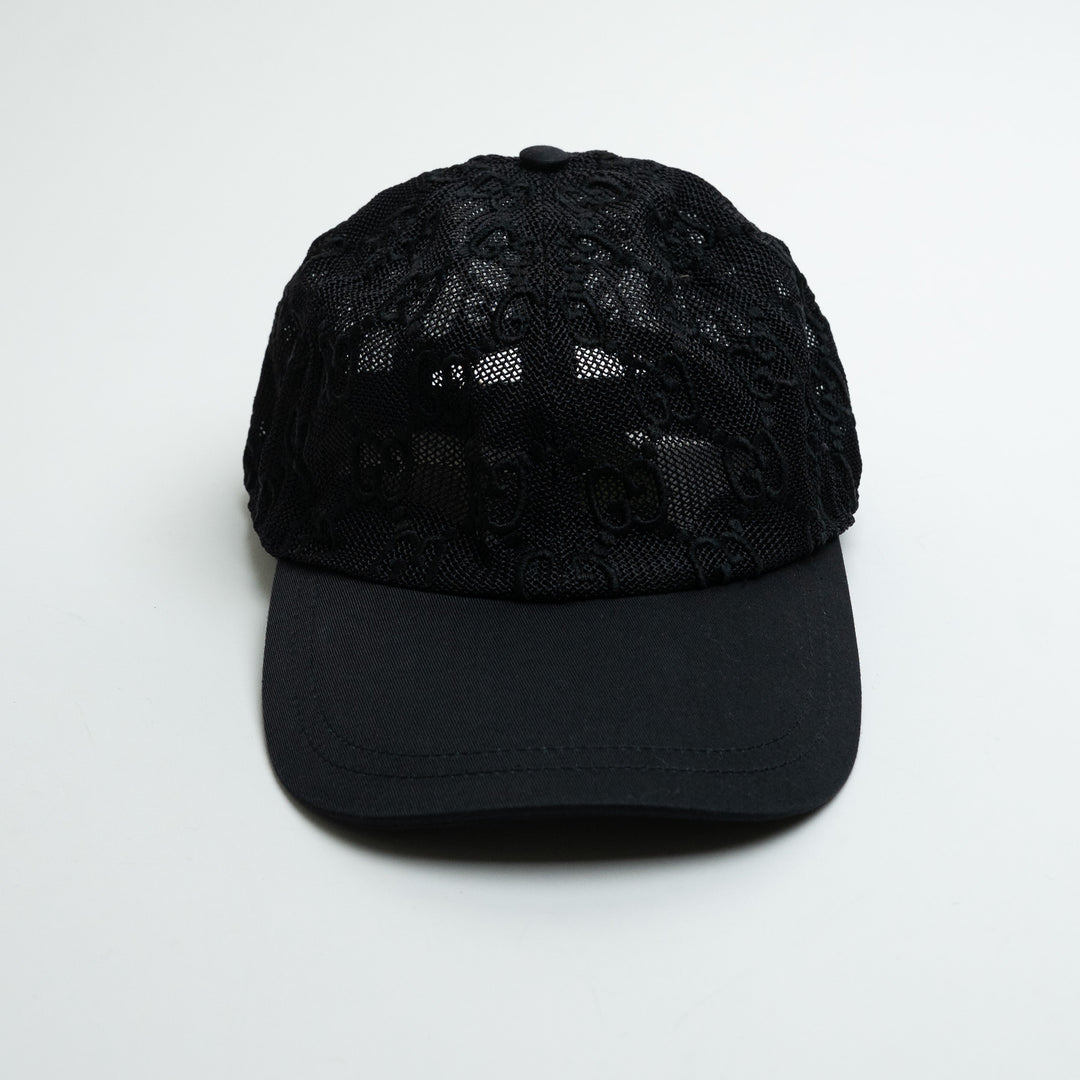 Gucci Black Mesh Monogram Baseball Cap Size M