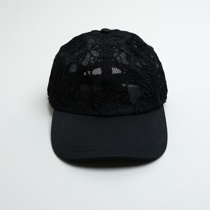 Gucci Black Mesh Monogram Baseball Cap Size M