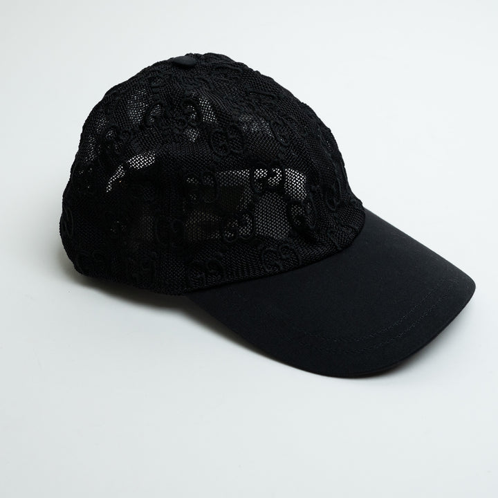 Gucci Black Mesh Monogram Baseball Cap Size M