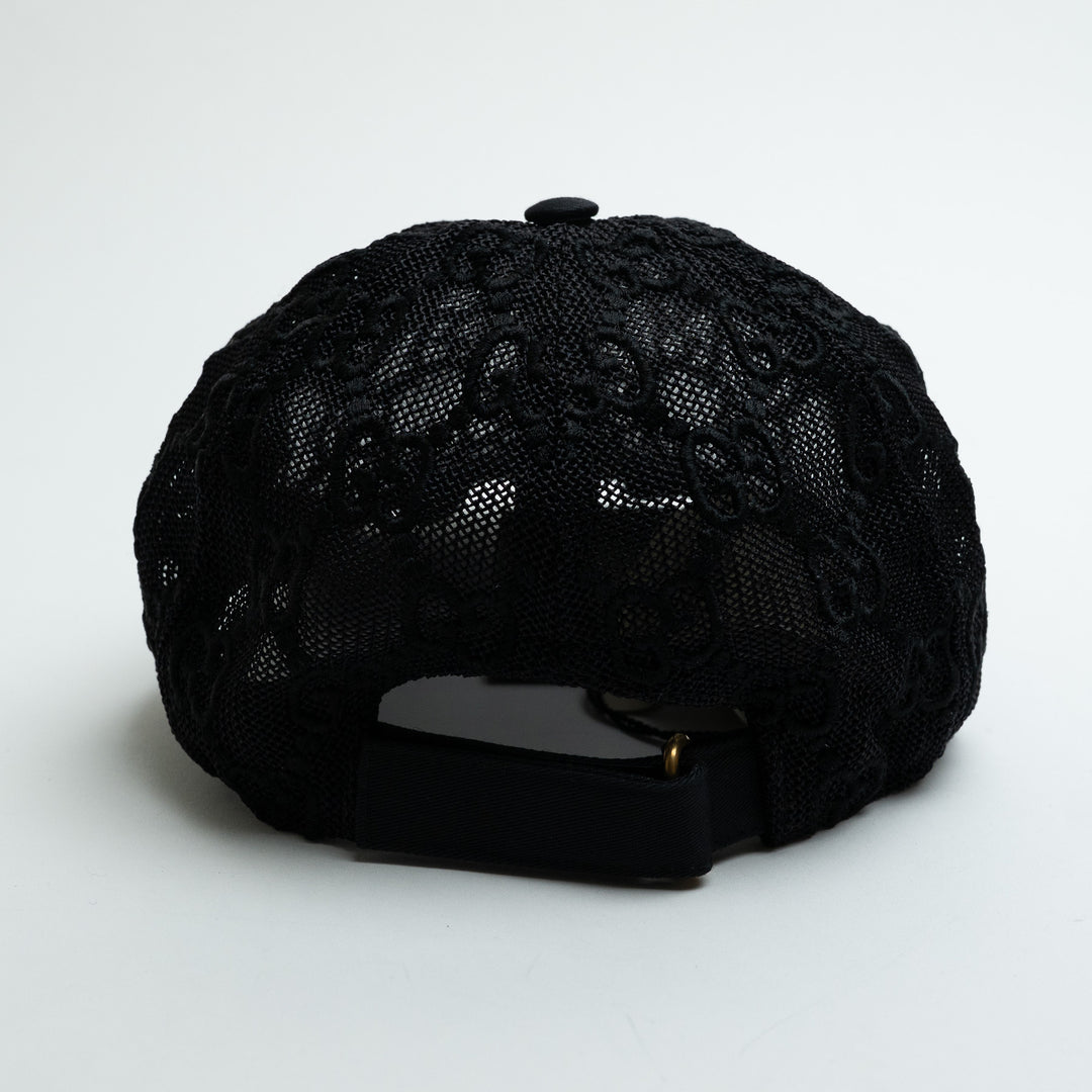 Gucci Black Mesh Monogram Baseball Cap Size M