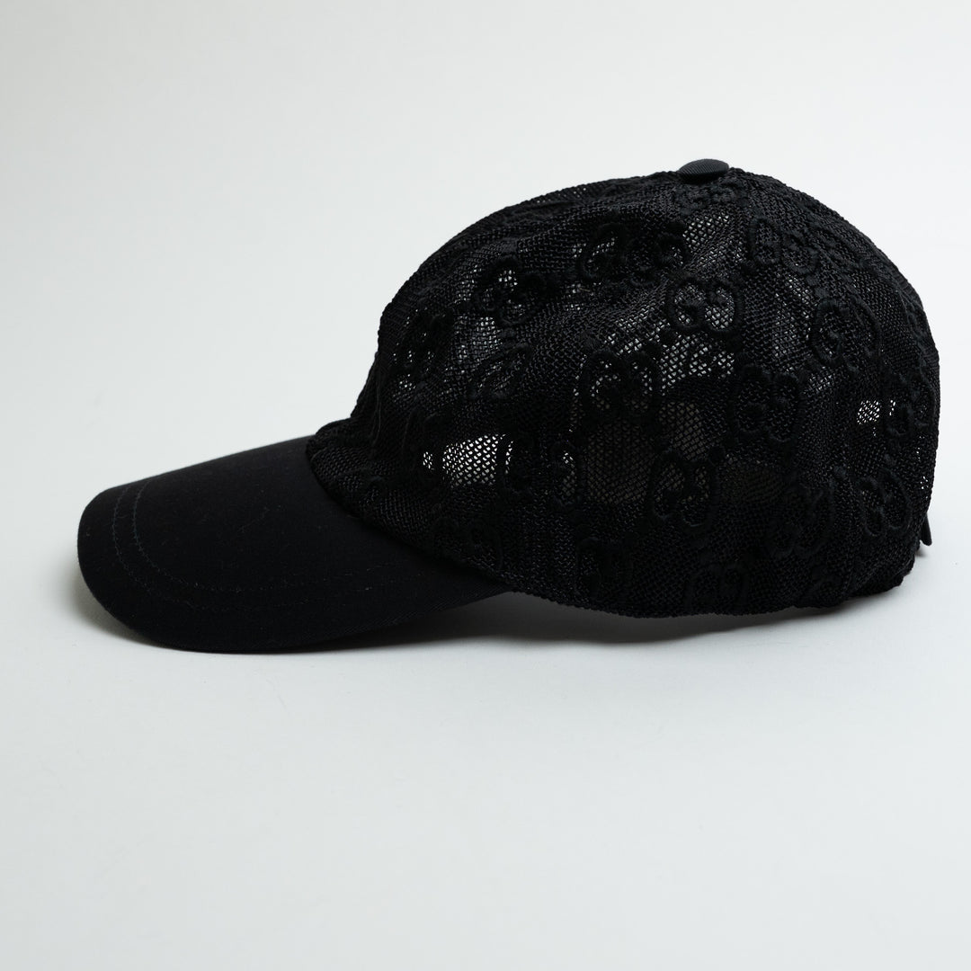 Gucci Black Mesh Monogram Baseball Cap Size M
