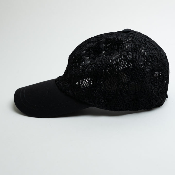 Gucci Black Mesh Monogram Baseball Cap Size M