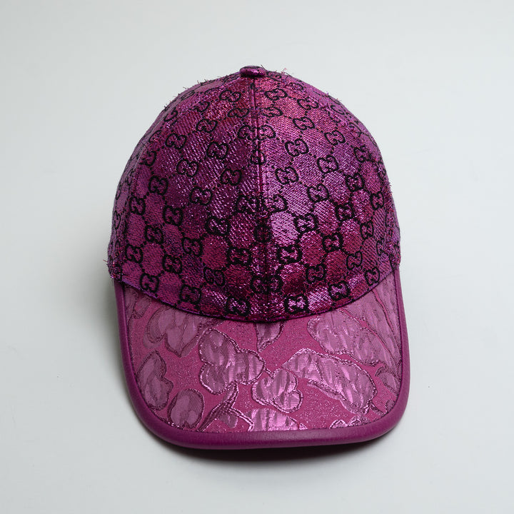 Gucci Purple Monogram Metallic Hat with Calfskin Accents Size S