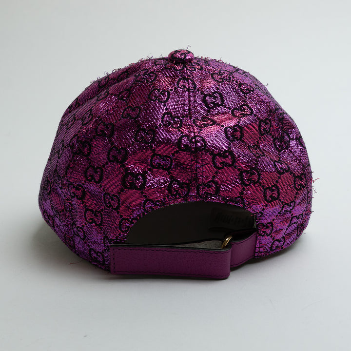 Gucci Purple Monogram Metallic Hat with Calfskin Accents Size S