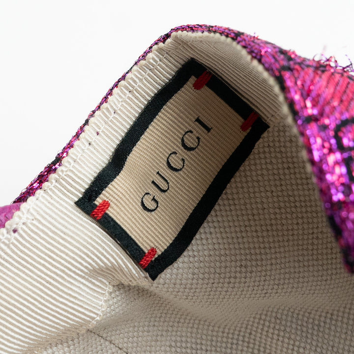 Gucci Purple Monogram Metallic Hat with Calfskin Accents Size S