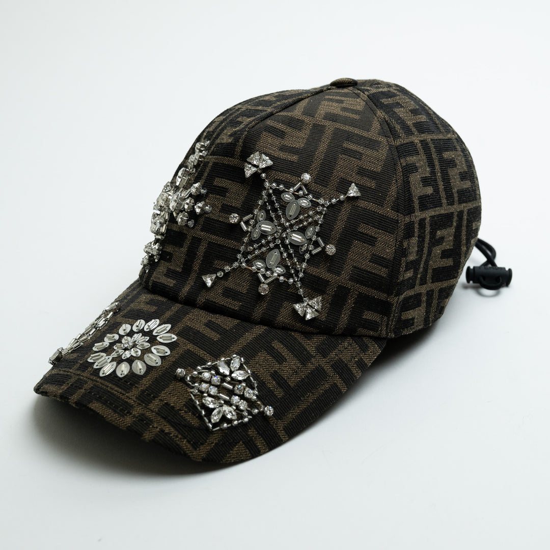 Fendi Brown Zucca Crystal & Sequin Embellished Baseball Cap