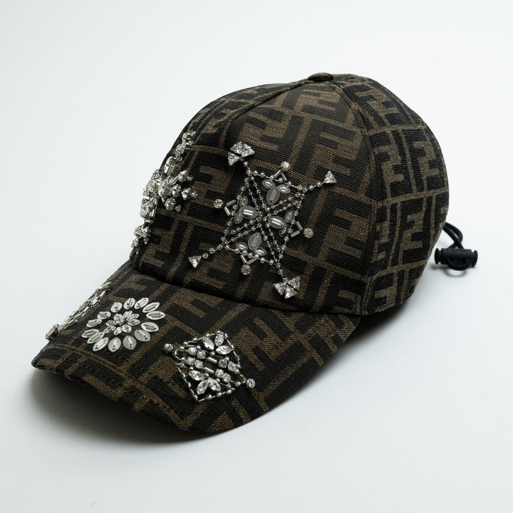 Fendi Brown Zucca Crystal & Sequin Embellished Baseball Cap