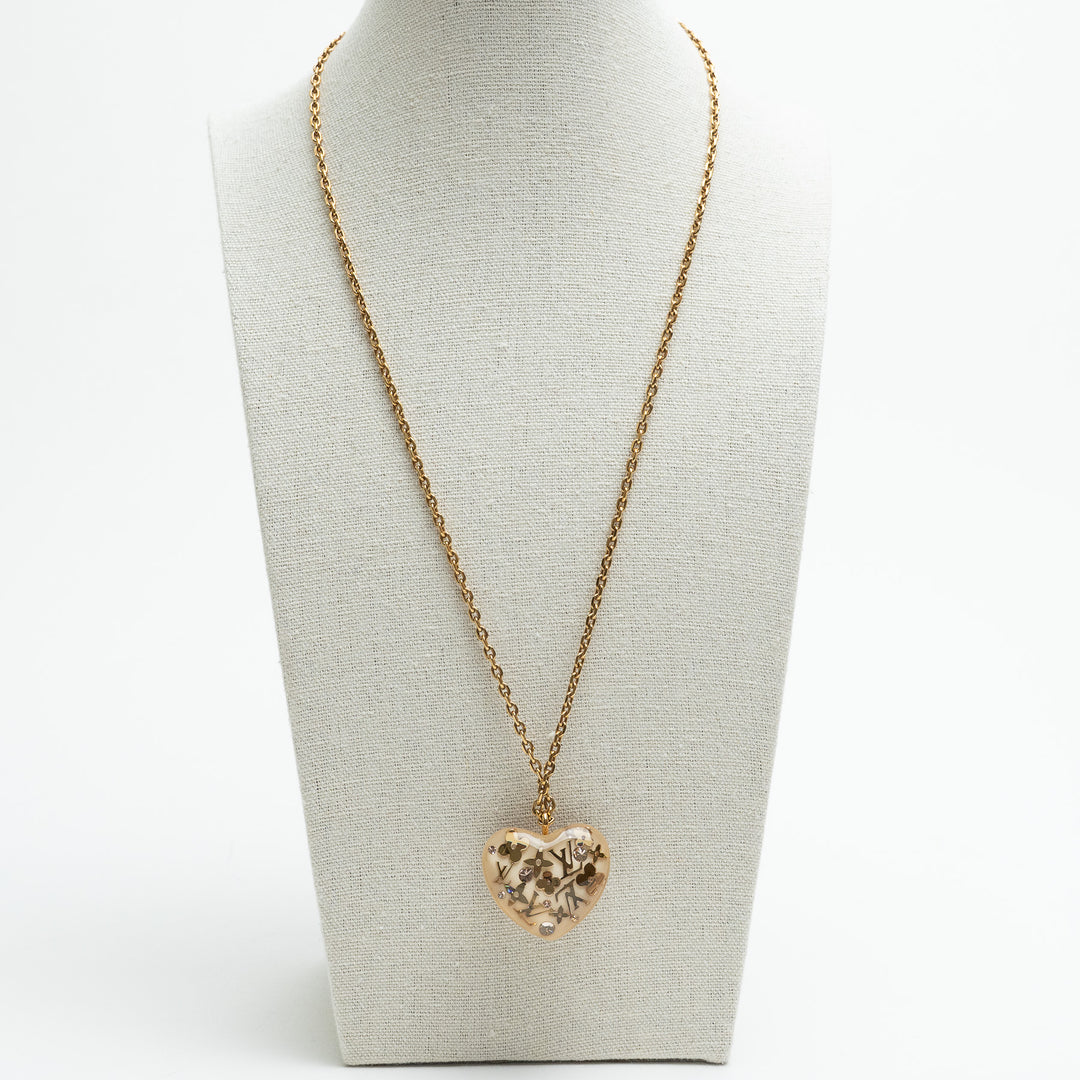 Louis Vuitton Gold Tone Monogram Motif Inclusion Heart Pendant