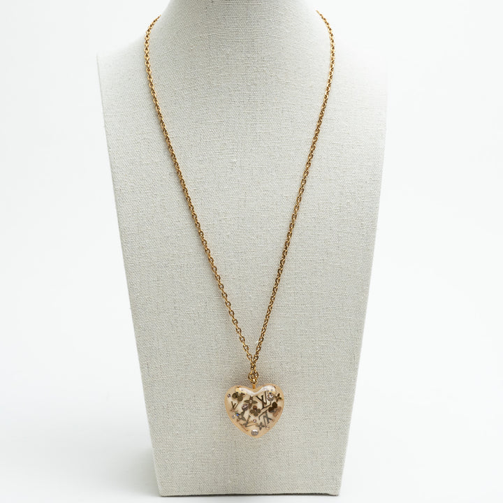 Louis Vuitton Gold Tone Monogram Motif Inclusion Heart Pendant
