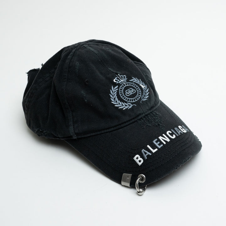 Balenciaga Black BB Laurel Destroyed Piercing Baseball Cap Size L