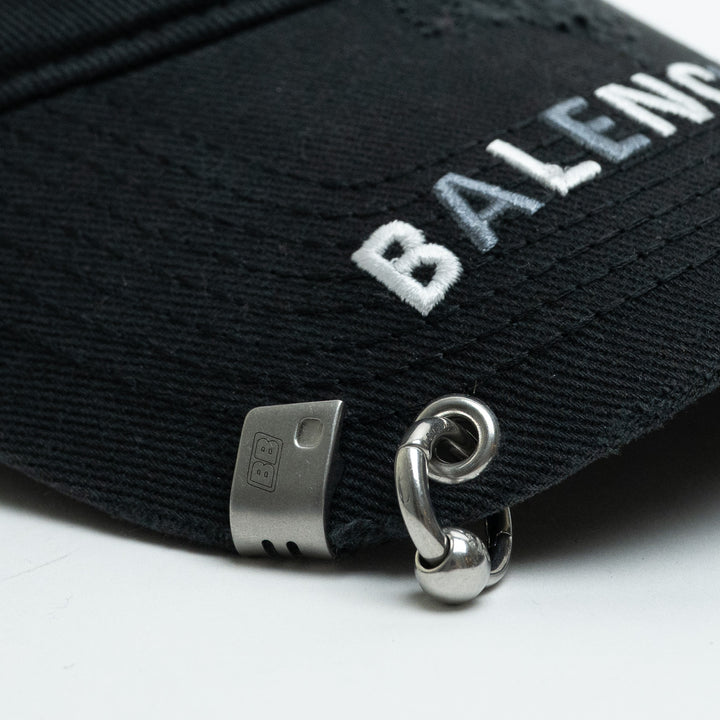 Balenciaga Black BB Laurel Destroyed Piercing Baseball Cap Size L