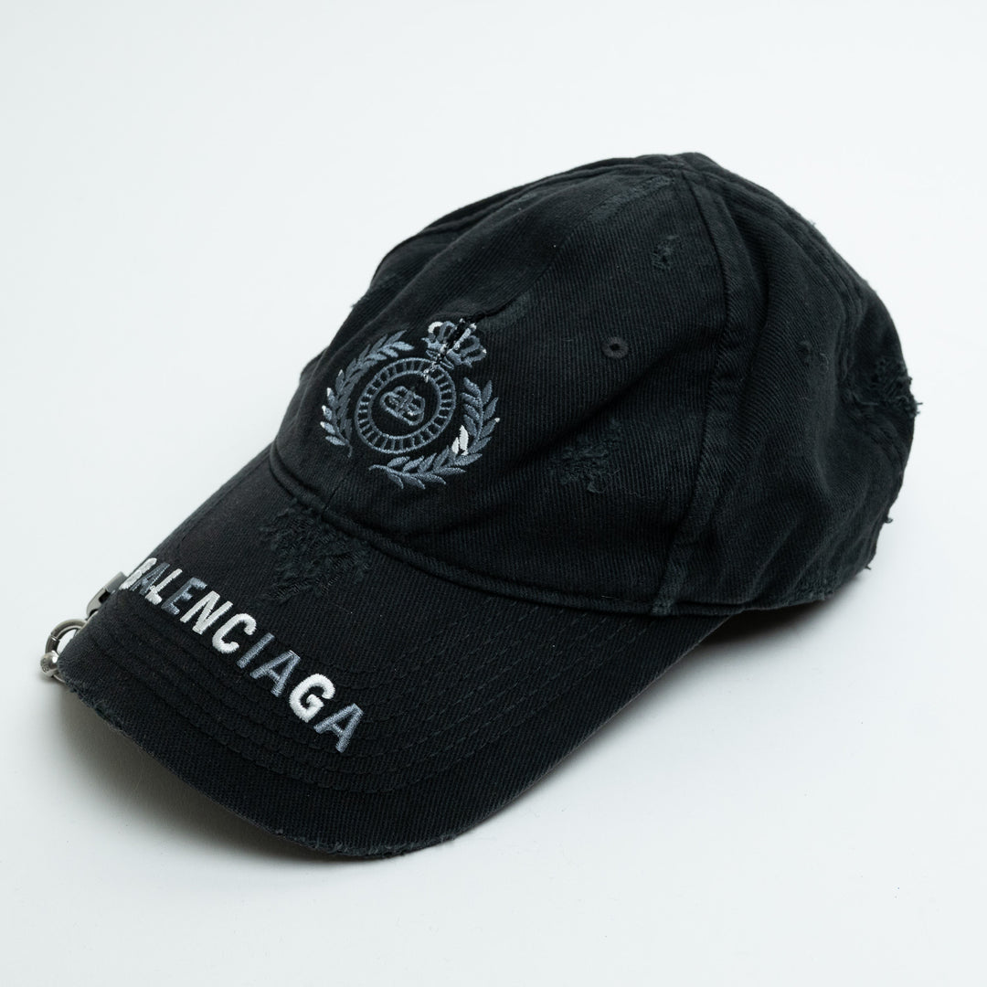 Balenciaga Black BB Laurel Destroyed Piercing Baseball Cap Size L