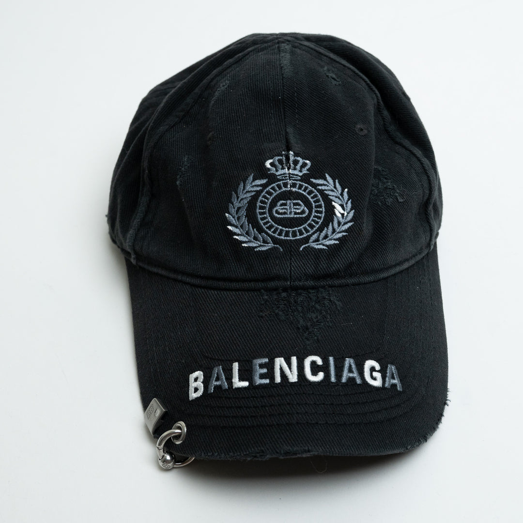 Balenciaga Black BB Laurel Destroyed Piercing Baseball Cap Size L