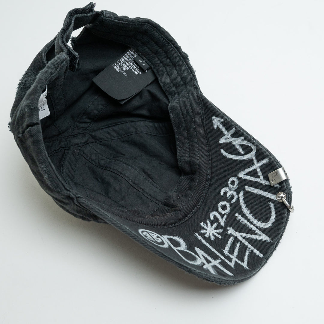 Balenciaga Black BB Laurel Destroyed Piercing Baseball Cap Size L