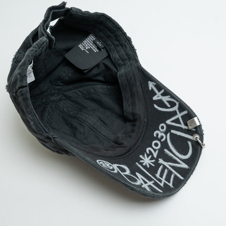 Balenciaga Black BB Laurel Destroyed Piercing Baseball Cap Size L