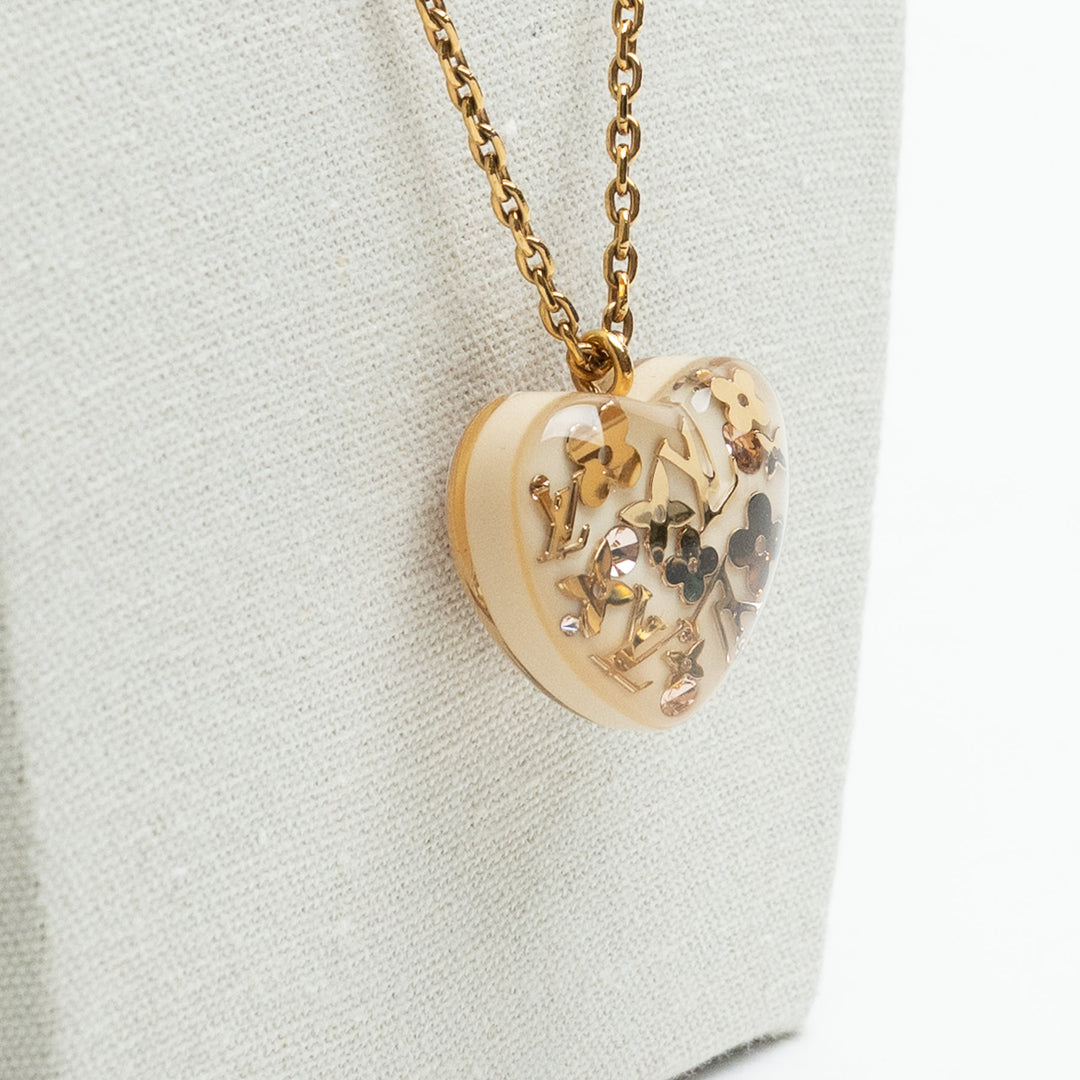 Louis Vuitton Gold Tone Monogram Motif Inclusion Heart Pendant