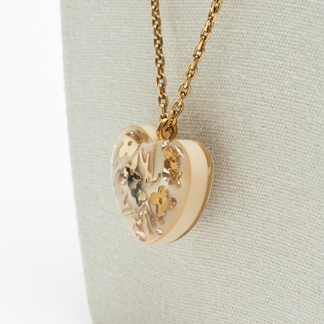 Louis Vuitton Gold Tone Monogram Motif Inclusion Heart Pendant