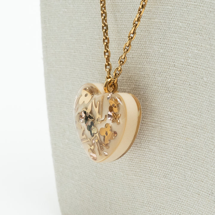 Louis Vuitton Gold Tone Monogram Motif Inclusion Heart Pendant