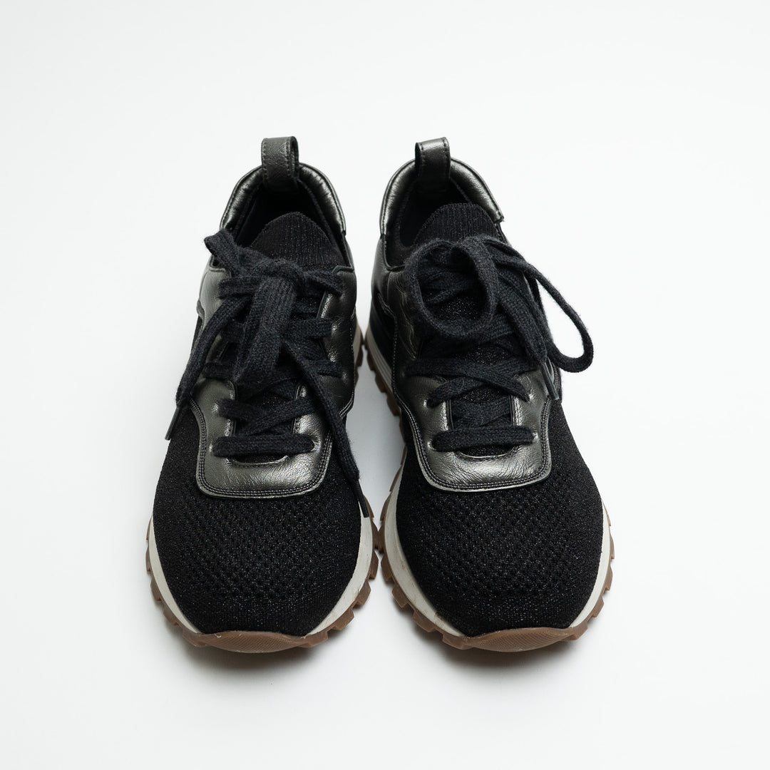Brunello Cucinelli Black Technical Fabric and Leather Sneakers Size 38.5