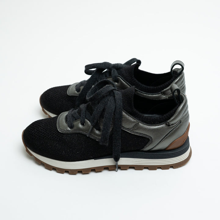 Brunello Cucinelli Black Technical Fabric and Leather Sneakers Size 38.5