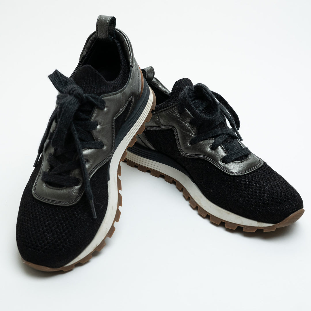 Brunello Cucinelli Black Technical Fabric and Leather Sneakers Size 38.5