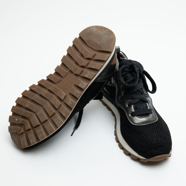 Brunello Cucinelli Black Technical Fabric and Leather Sneakers Size 38.5