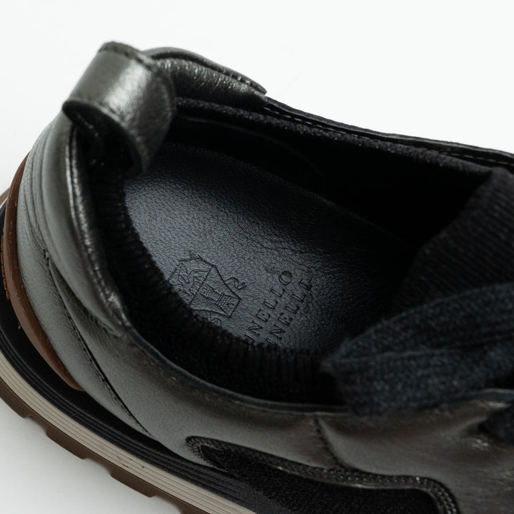 Brunello Cucinelli Black Technical Fabric and Leather Sneakers Size 38.5