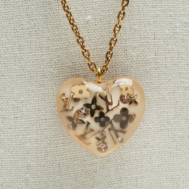 Louis Vuitton Gold Tone Monogram Motif Inclusion Heart Pendant