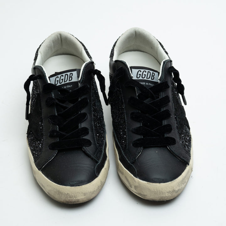 Golden Goose Black Super-Star Glitter Low-Top Sneakers Size 36
