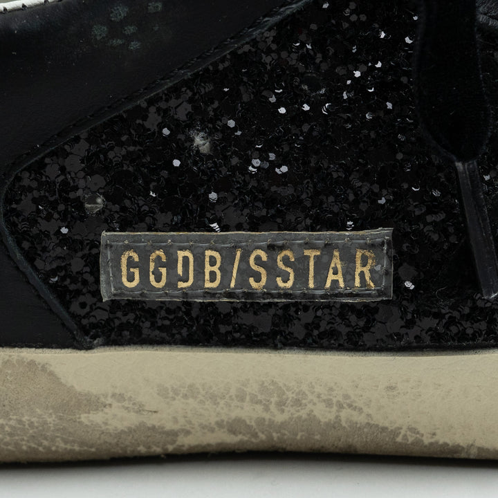 Golden Goose Black Super-Star Glitter Low-Top Sneakers Size 36
